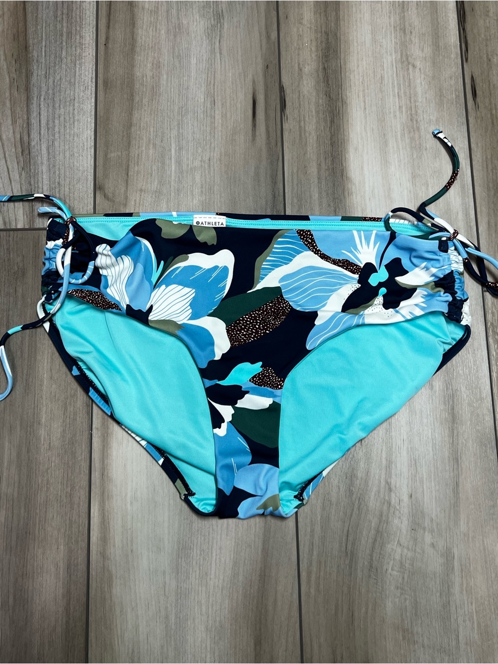 NWOT Athleta Blue Floral Tie-Side Bikini Bottom Large